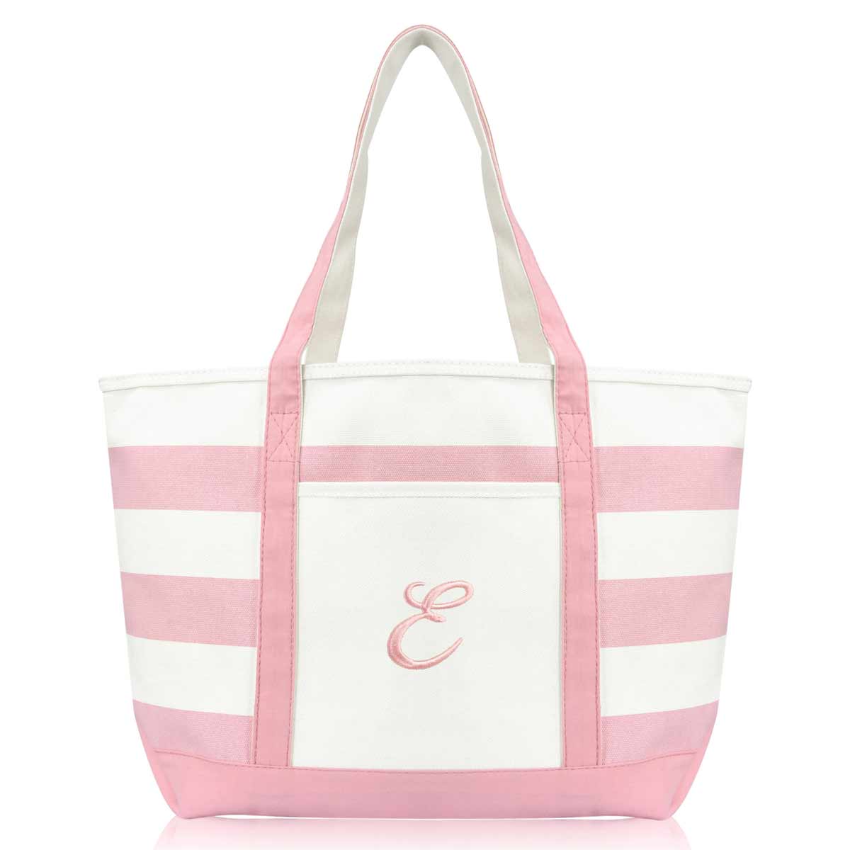 Dalix Striped Beach Bag Tote Bags Satchel Personalized Pink Ballent Letter A - Z