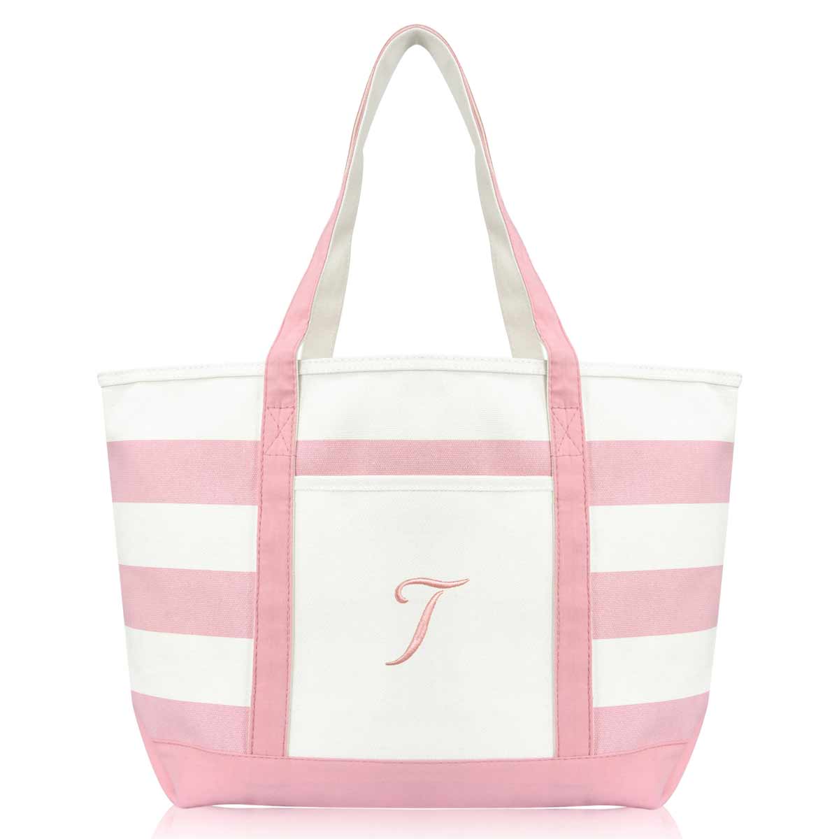 Dalix Striped Beach Bag Tote Bags Satchel Personalized Pink Ballent Letter A - Z