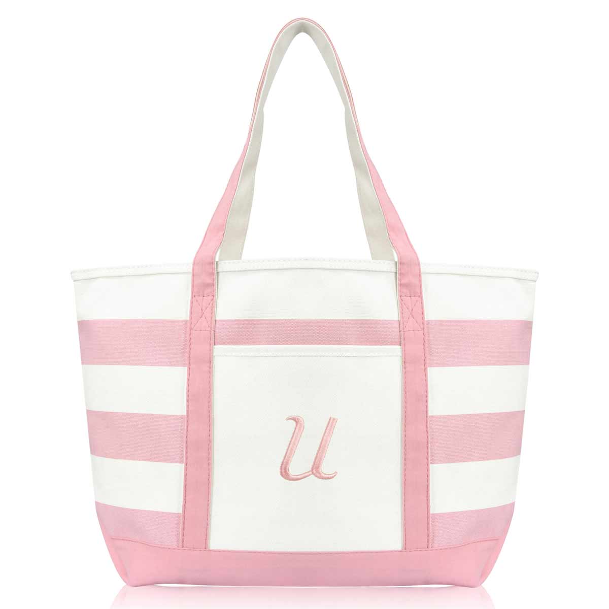 Dalix Striped Beach Bag Tote Bags Satchel Personalized Pink Ballent Letter A - Z