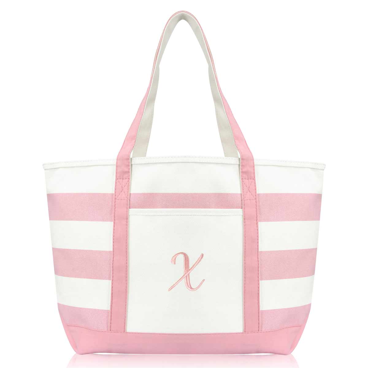 Dalix Striped Beach Bag Tote Bags Satchel Personalized Pink Ballent Letter A - Z
