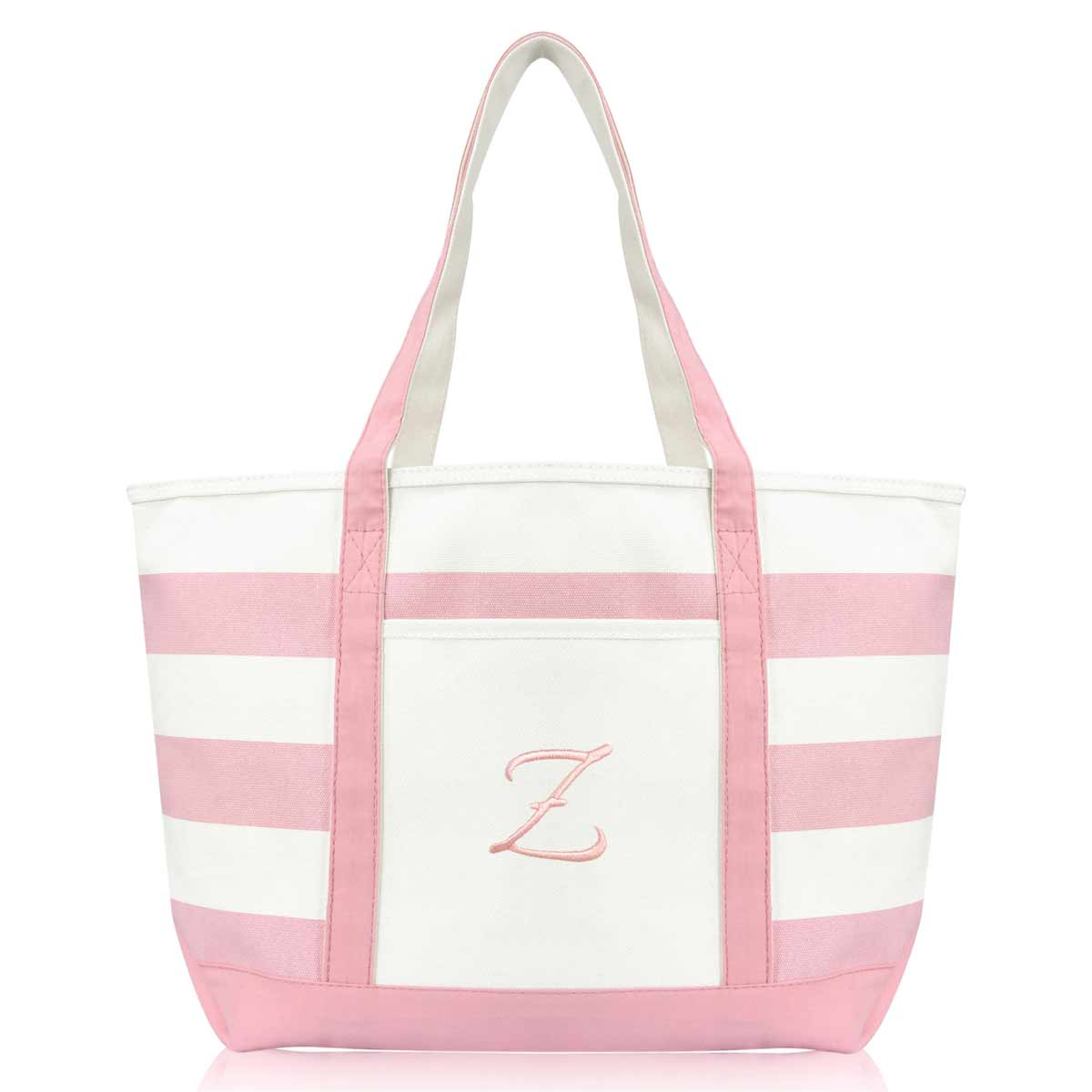 Dalix Striped Beach Bag Tote Bags Satchel Personalized Pink Ballent Letter A - Z
