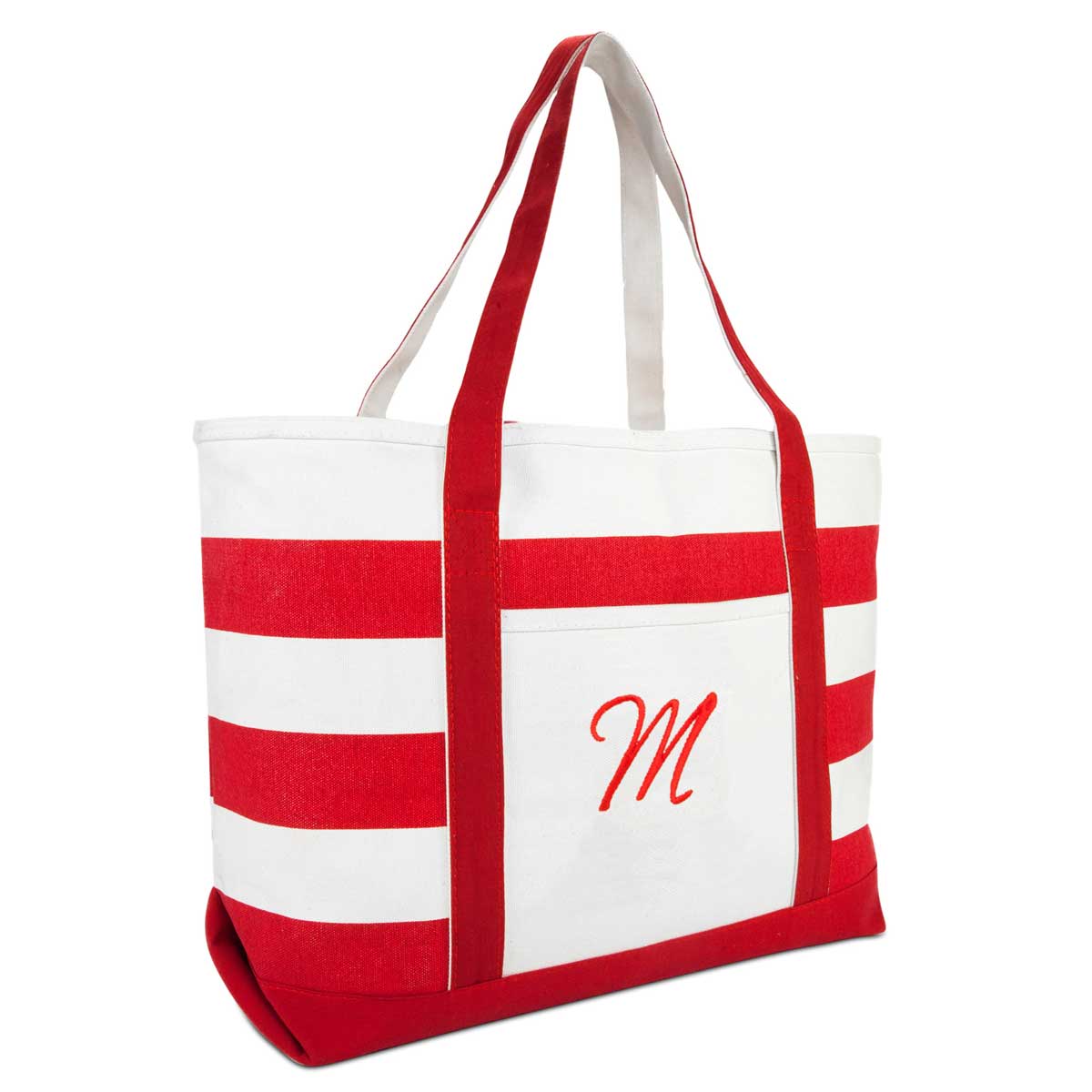 Dalix Beach Tote Bag Shoulder Bags Striped Monogrammed Red Ballent Letter A-Z