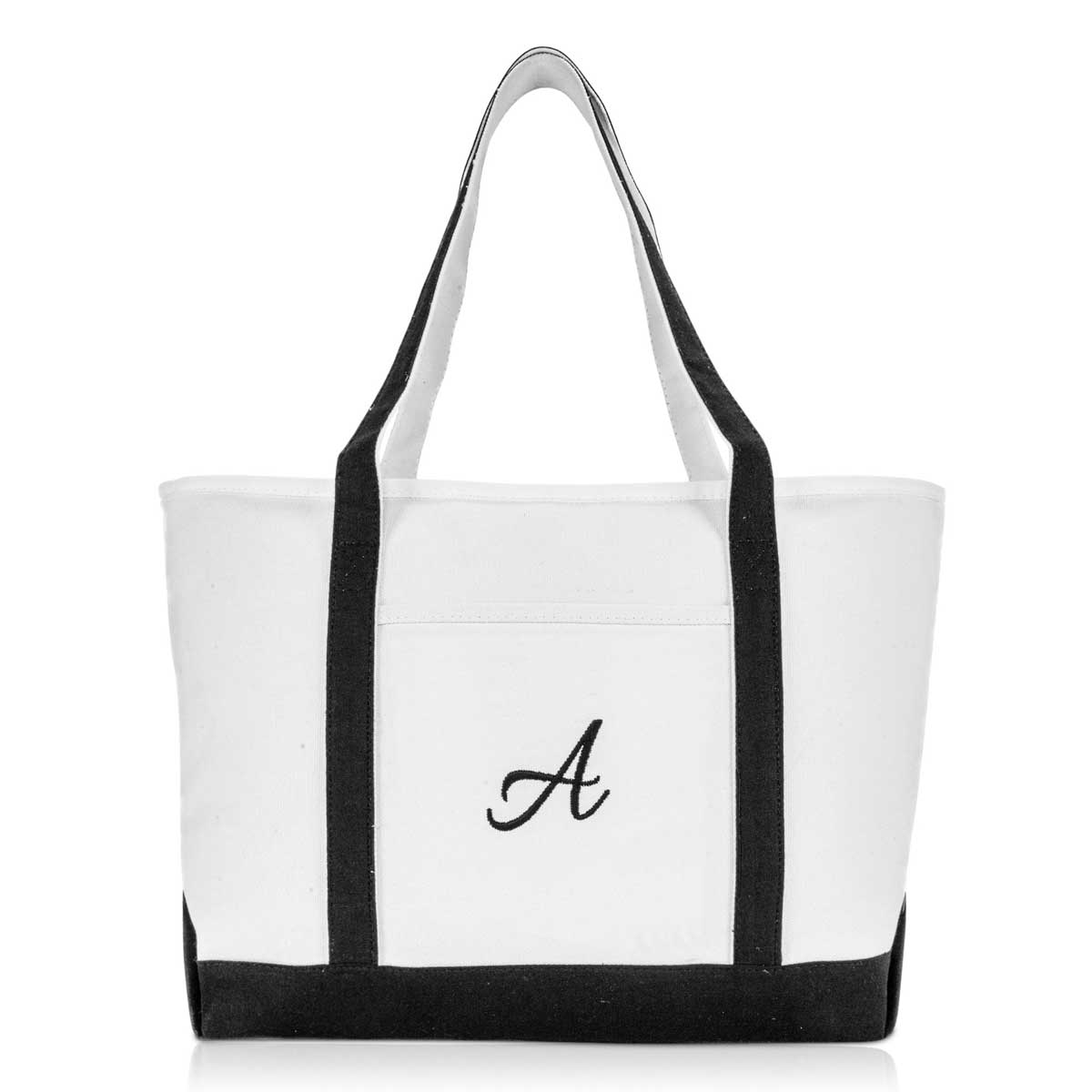 Dalix Initial A-Z Premium Tote Bag in Black
