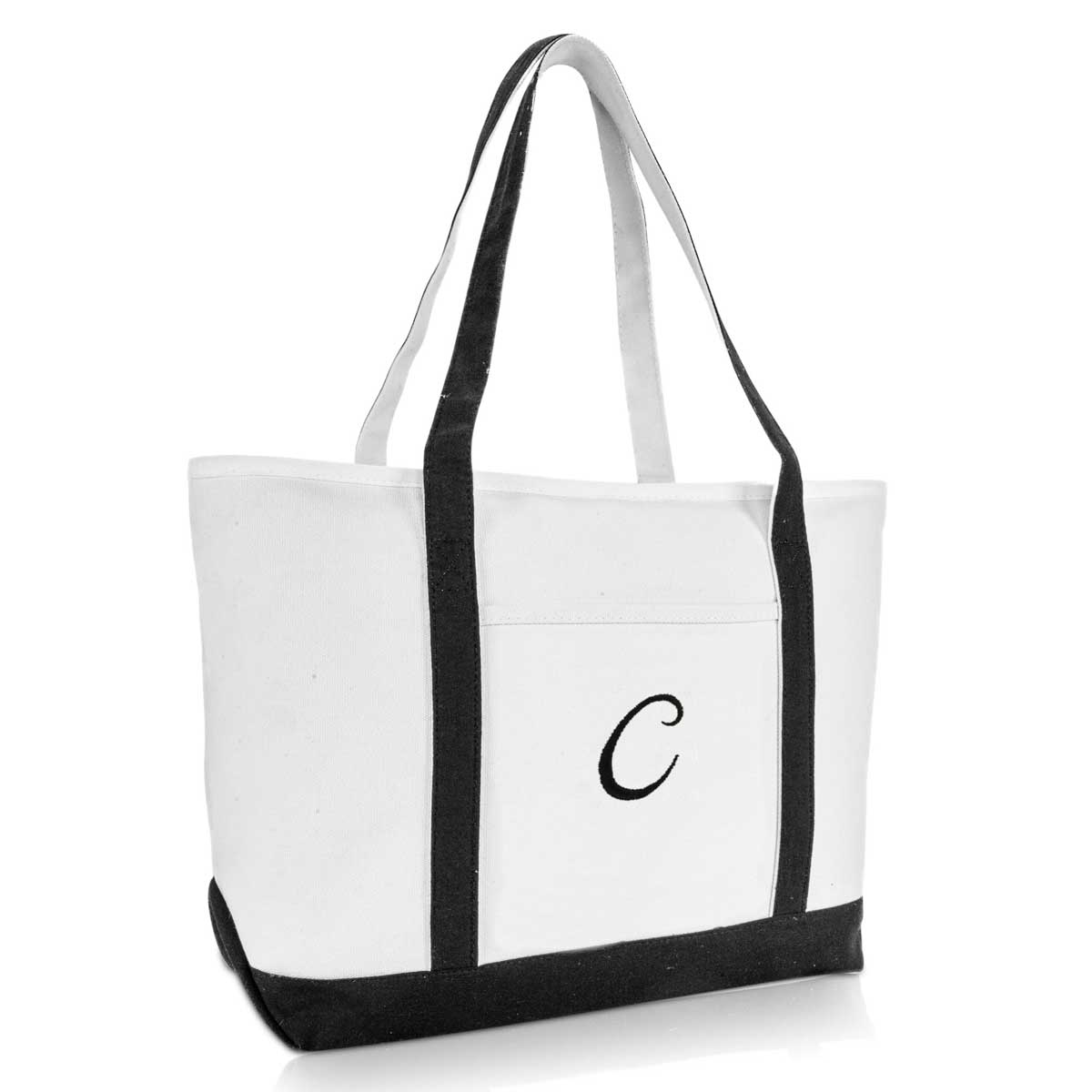 Dalix Initial A-Z Premium Tote Bag in Black