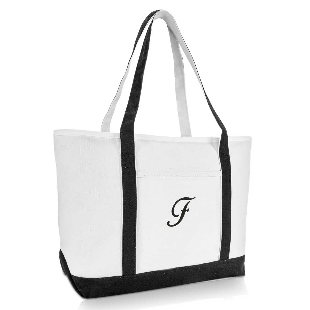 Dalix Initial A-Z Premium Tote Bag in Black