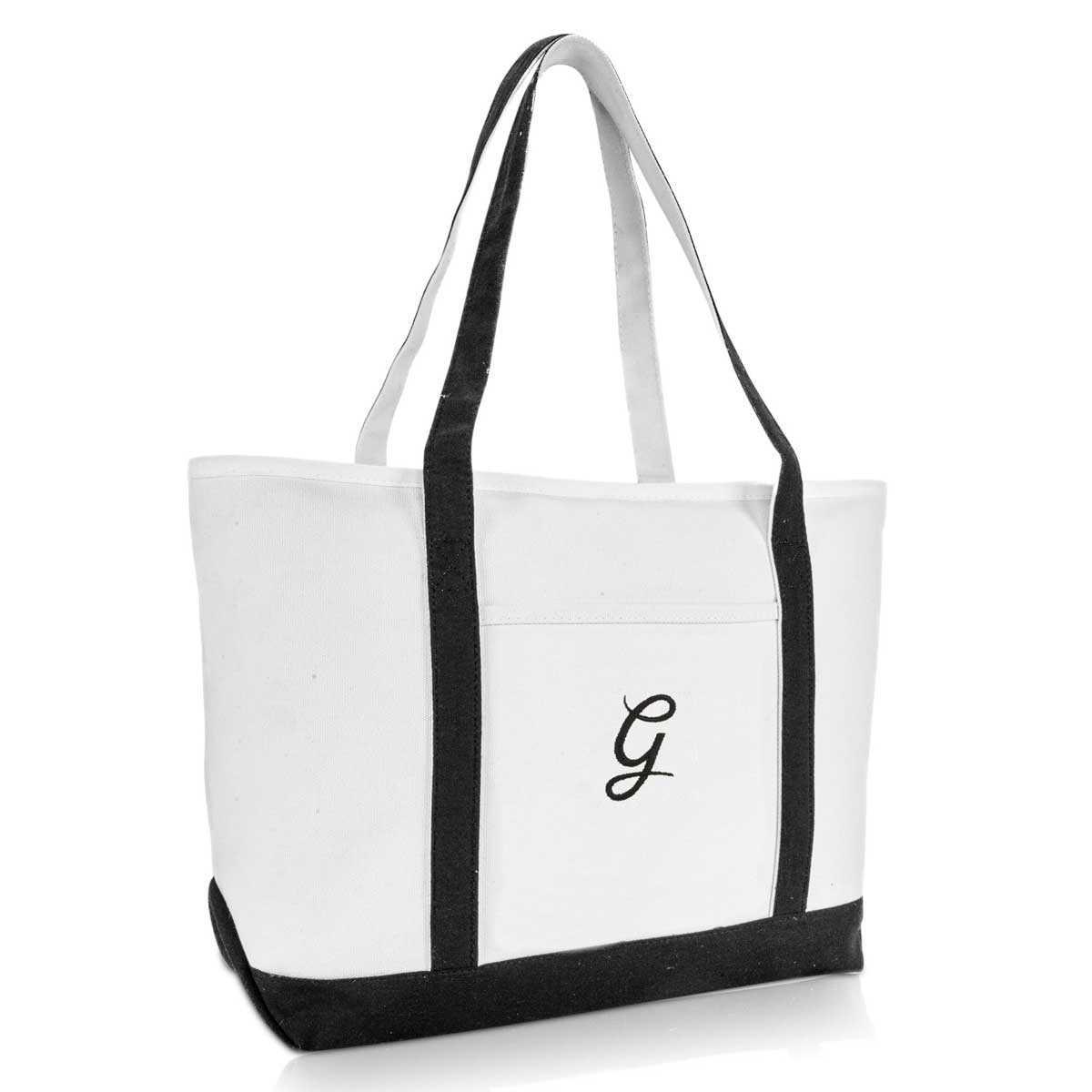 Dalix Initial A-Z Premium Tote Bag in Black