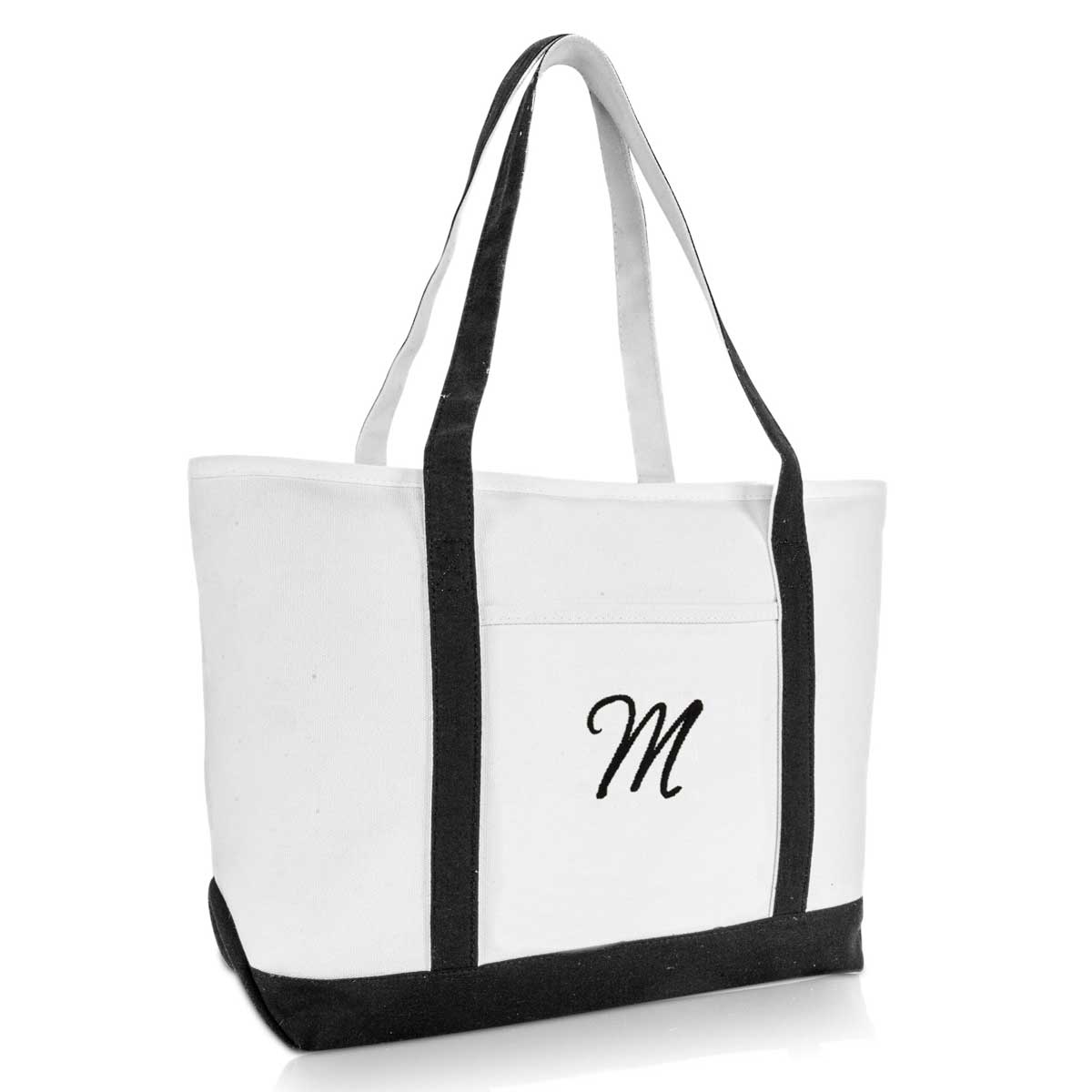Dalix Initial A-Z Premium Tote Bag in Black