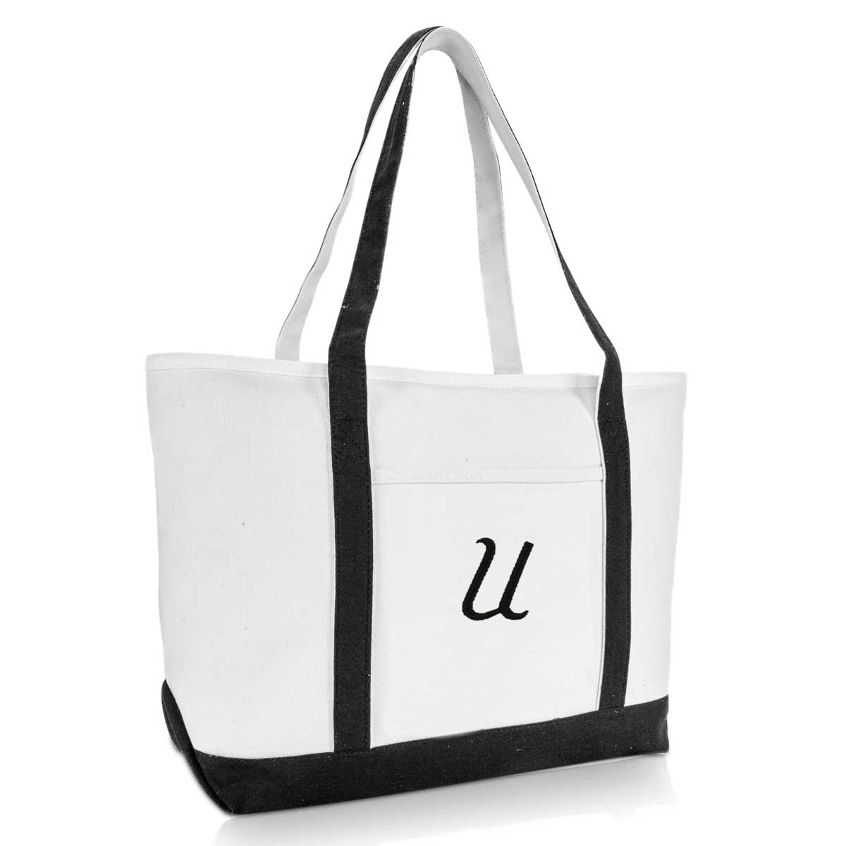 Dalix Initial A-Z Premium Tote Bag in Black