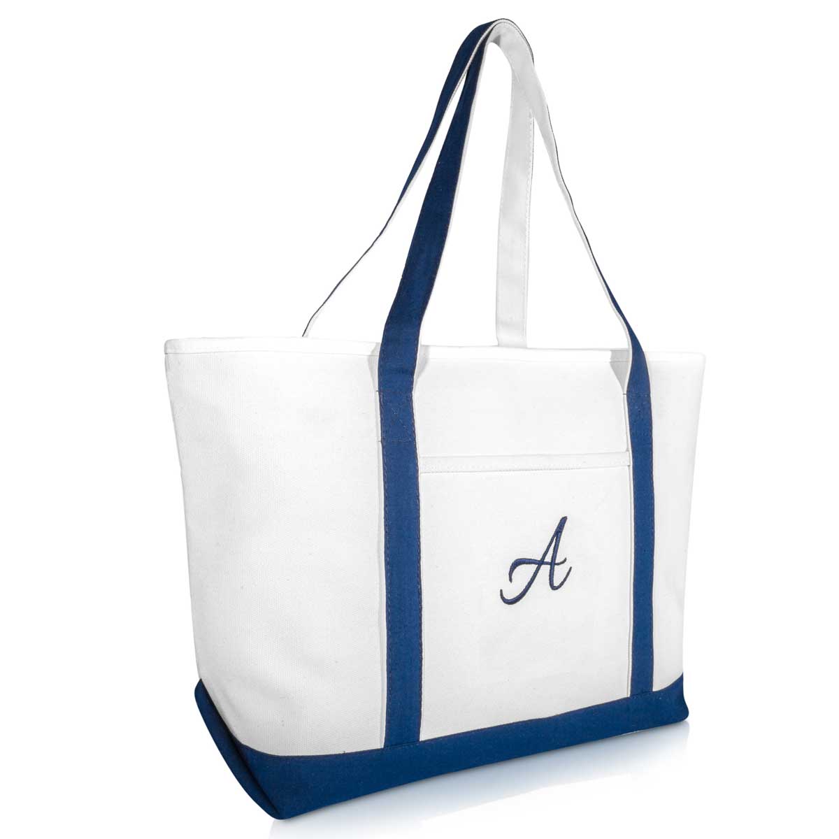 Dalix Quality Canvas Tote Bags Large Beach Bags Navy Blue Monogrammed G