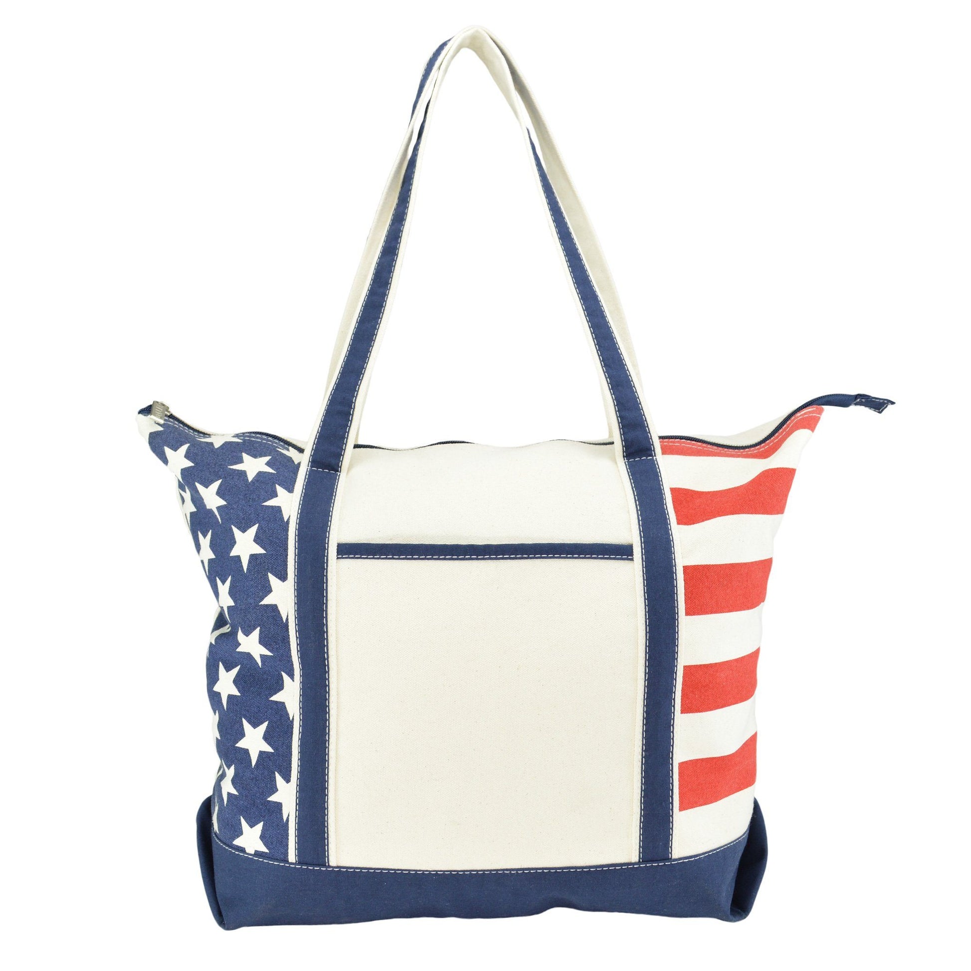 DALIX Stars and Stripes Zippered Cotton Canvas USA Shopping Totes DALIX