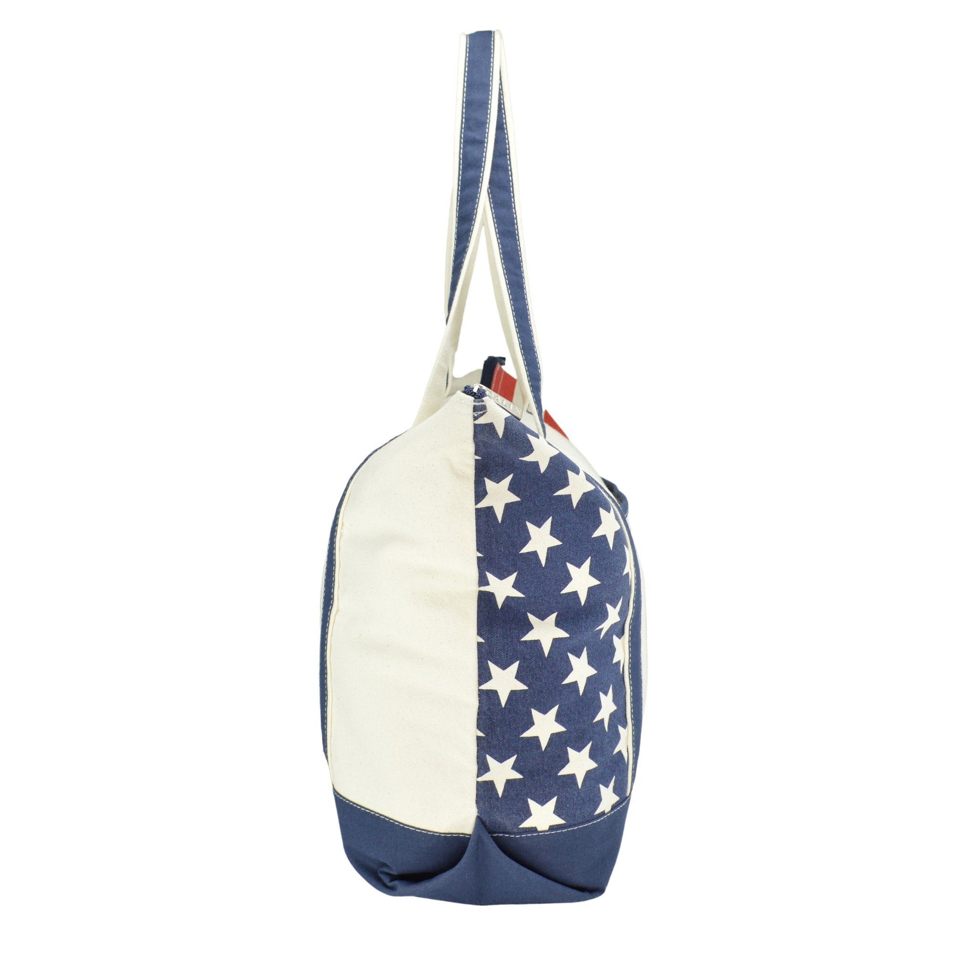 DALIX Stars and Stripes Zippered Cotton Canvas USA Shopping Totes DALIX