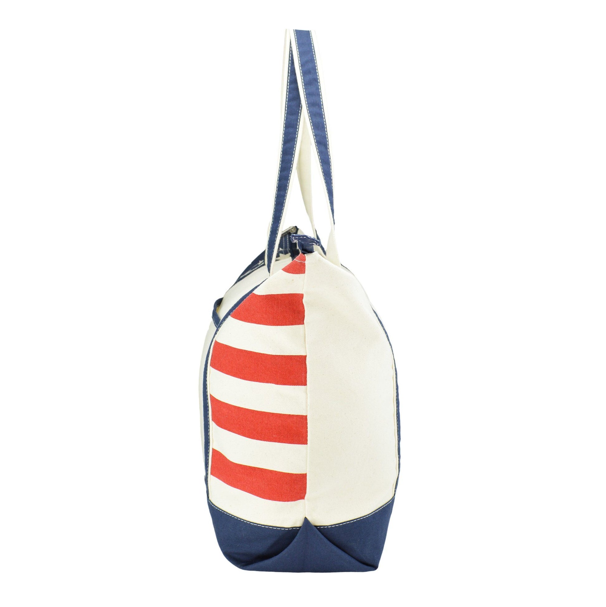 DALIX Stars and Stripes Zippered Cotton Canvas USA Shopping Totes DALIX