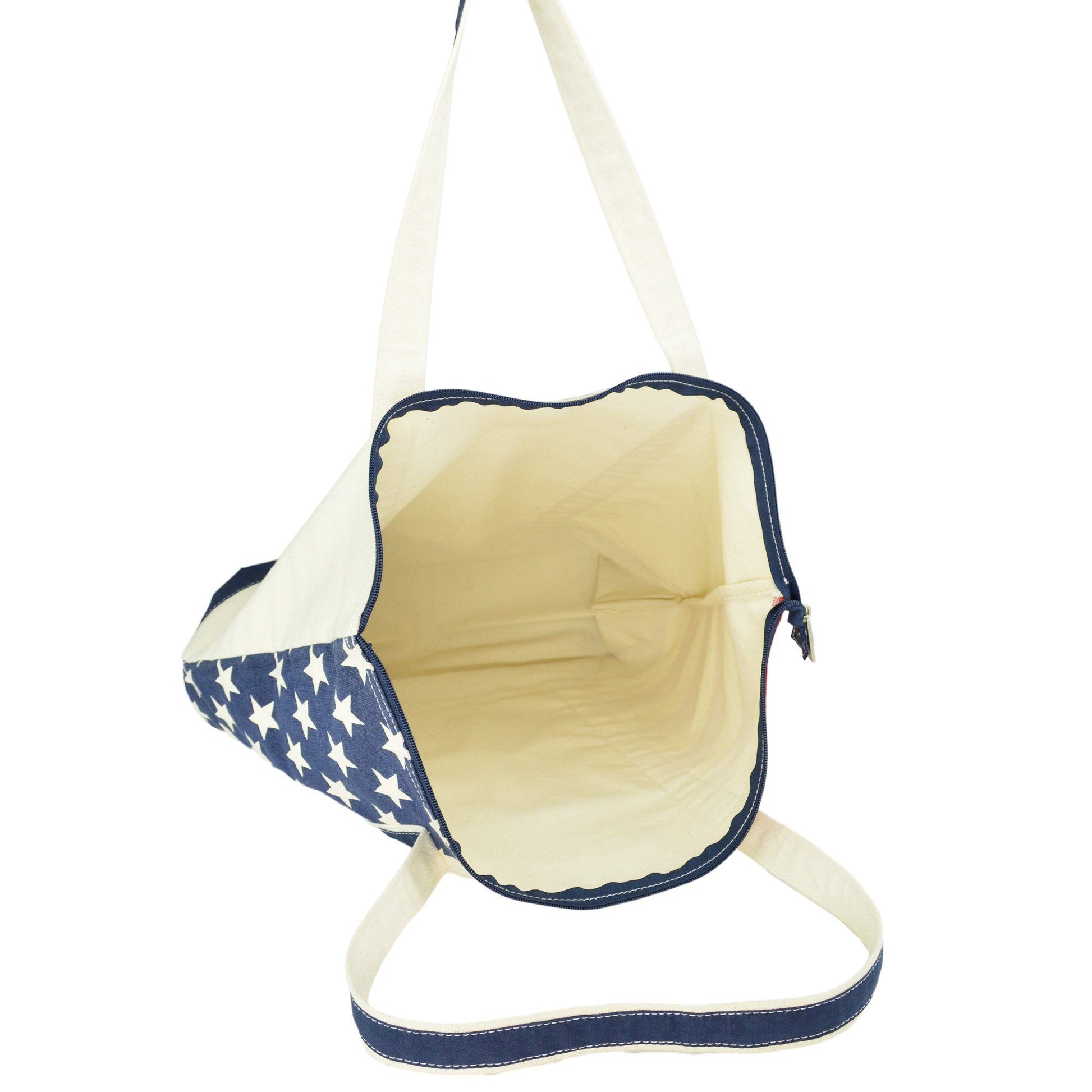 DALIX Stars and Stripes Zippered Cotton Canvas USA Shopping Totes DALIX