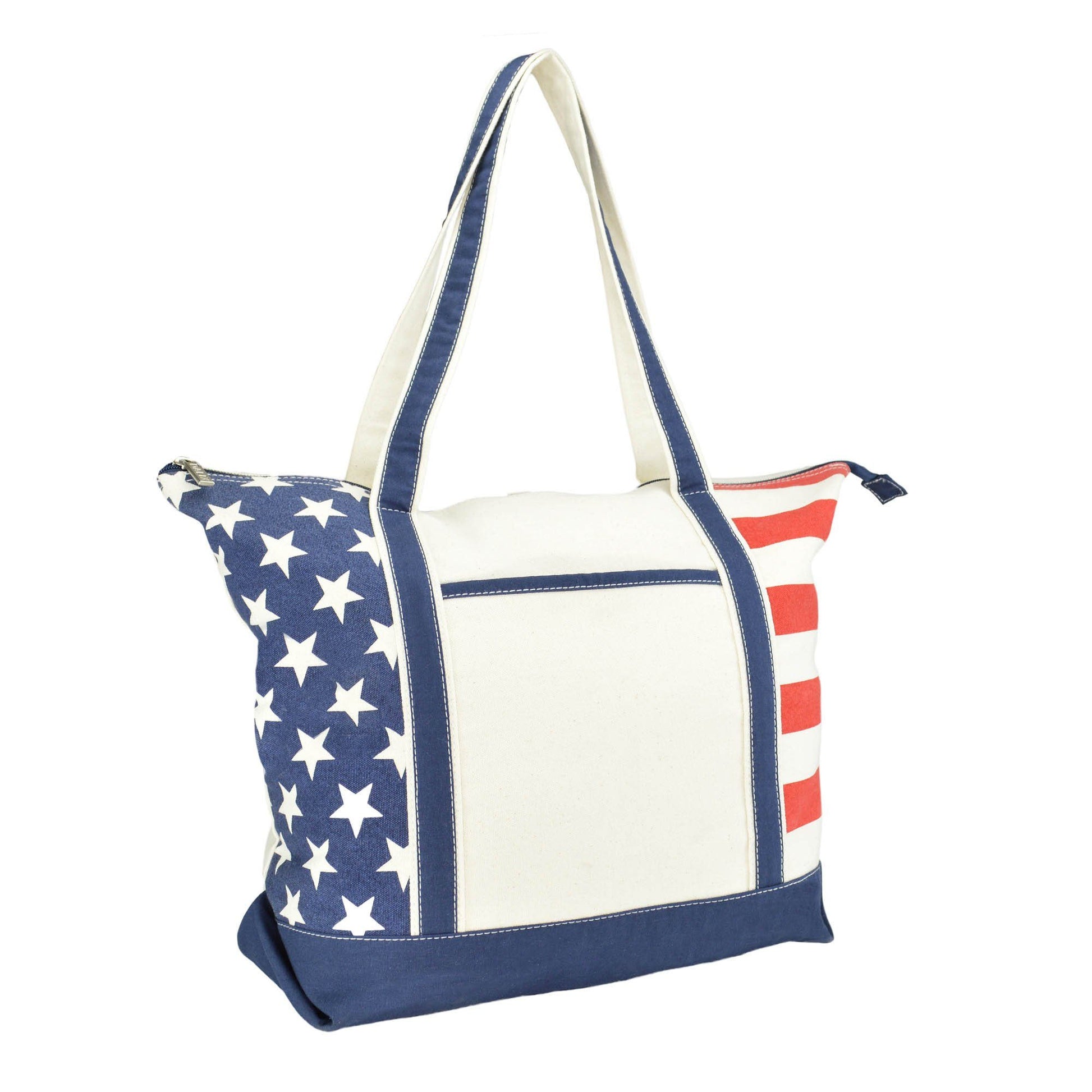 DALIX Stars and Stripes Zippered Cotton Canvas USA Shopping Totes DALIX USA