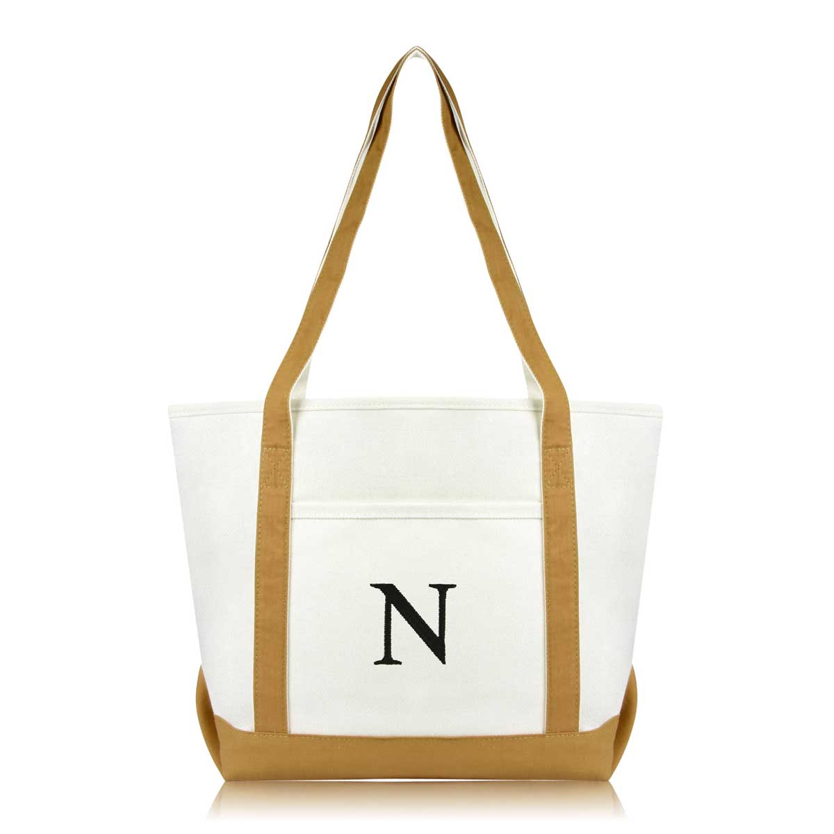 Dalix Medium Personalized Tote Bag Monogrammed Initial Letter - N