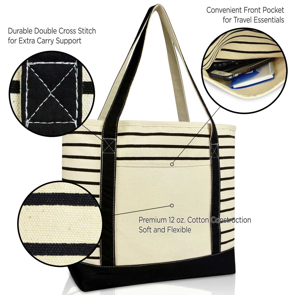 Dalix Striped Soft Tote (Set of 3)