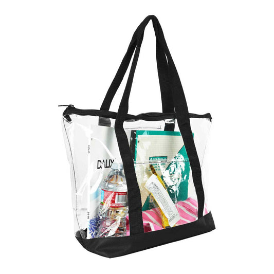 Dalix Clear Shopping Bag Security Work Tote Shoulder Bag Womens Handbag in Black Trim