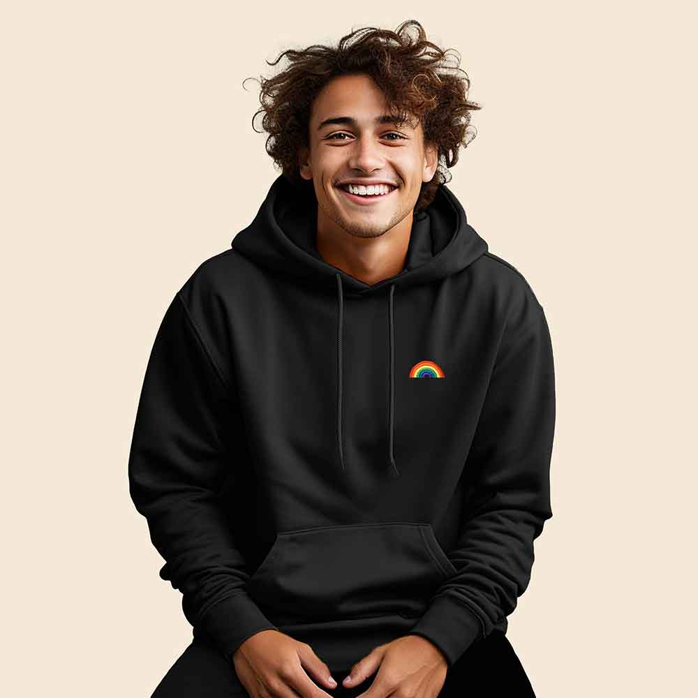 Dalix Rainbow Embroidered Fleece Zip Hoodie Cold Fall Winter Mens in Black L Large