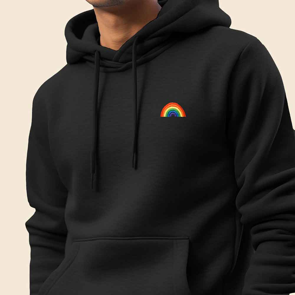 Dalix Rainbow Embroidered Fleece Zip Hoodie Cold Fall Winter Mens in Black S Small