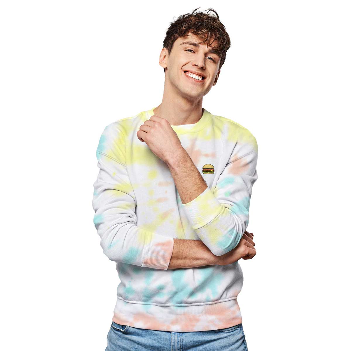 Dalix Cheeseburger Midweight Fleece Tie Dye Crewneck Sweatshirt