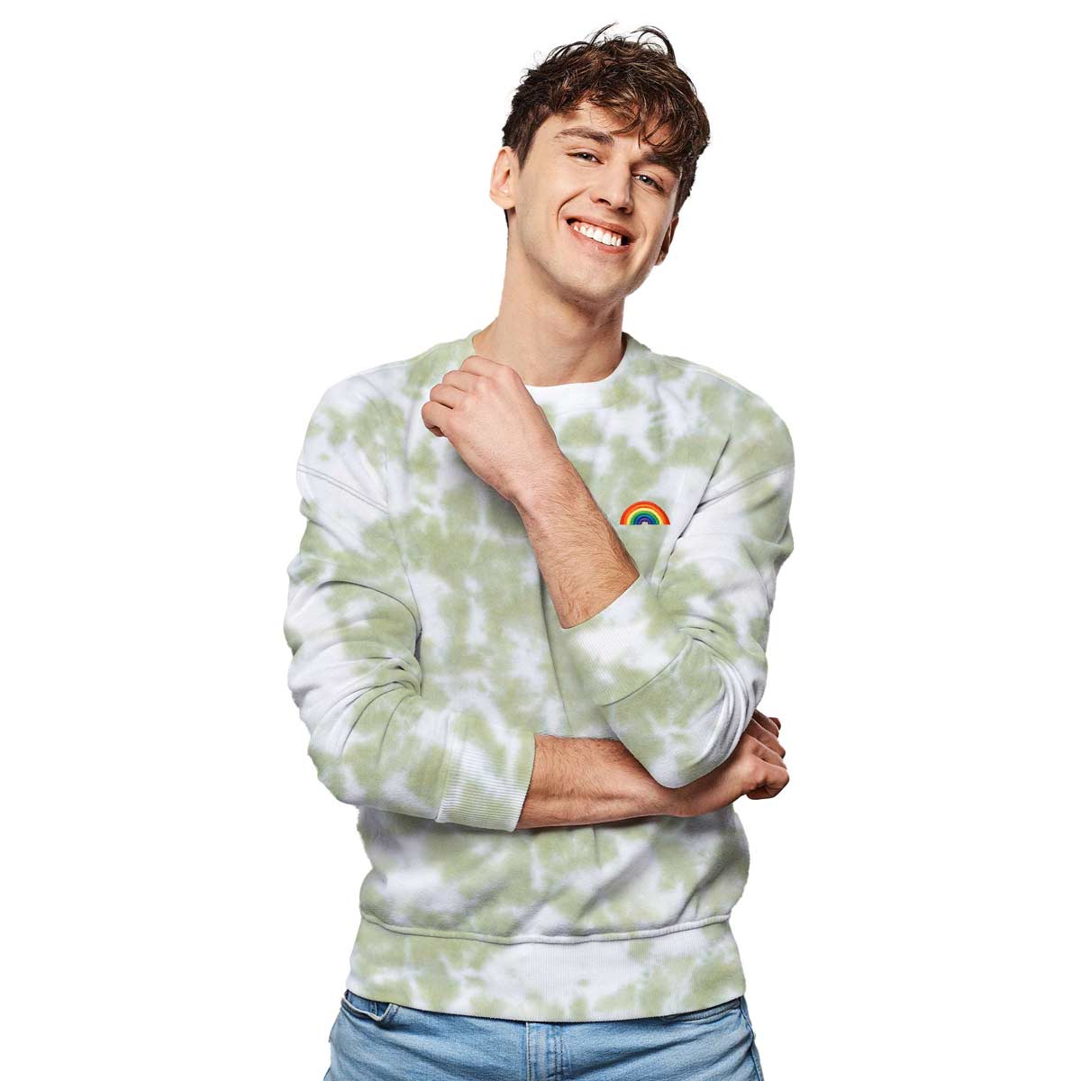 Dalix Rainbow Midweight Fleece Tie Dye Crewneck Sweatshirt