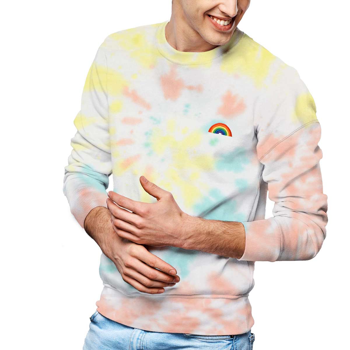Dalix Rainbow Midweight Fleece Tie Dye Crewneck Sweatshirt