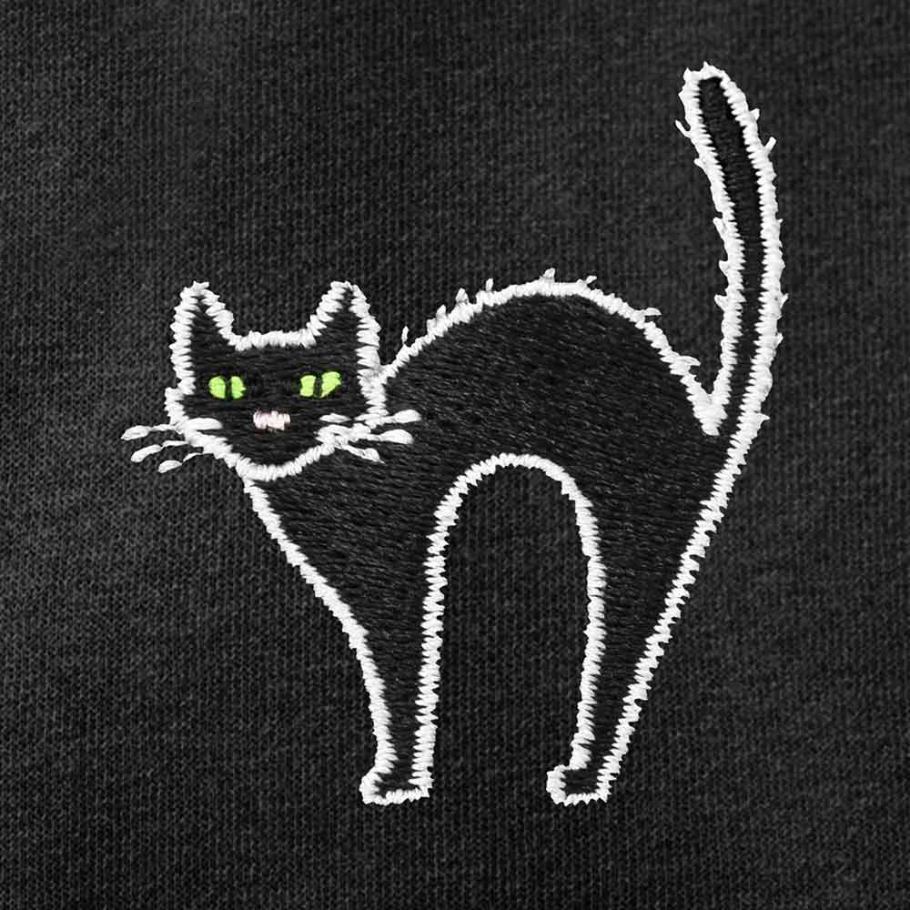 Dalix Black Cat Embroidered Fleece Zip Washed Hoodie Cold Fall Winter Women in Black 2XL XX-Large