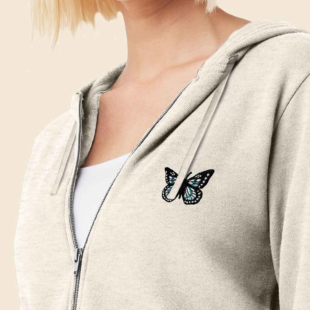 Dalix Butterfly Midweight Fleece Raglan Sleeve Zip Hoodie