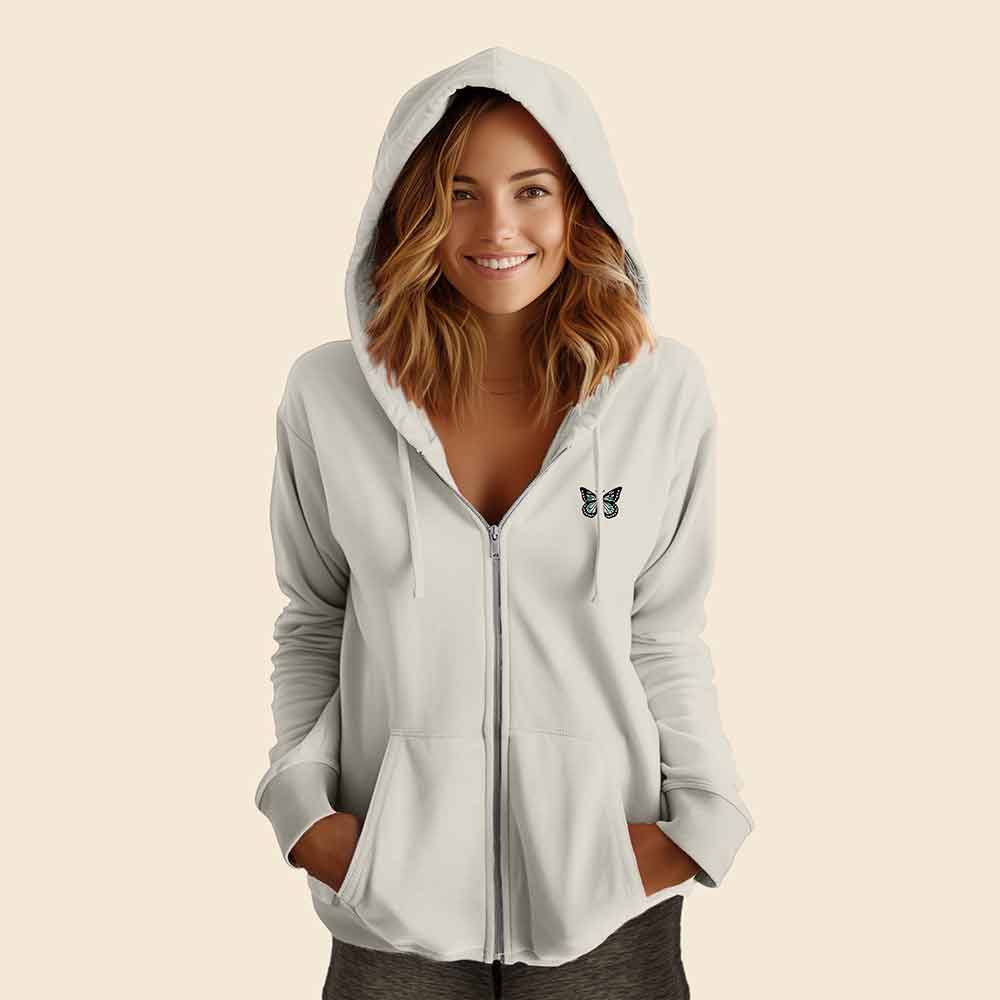 Dalix Butterfly Midweight Fleece Raglan Sleeve Zip Hoodie