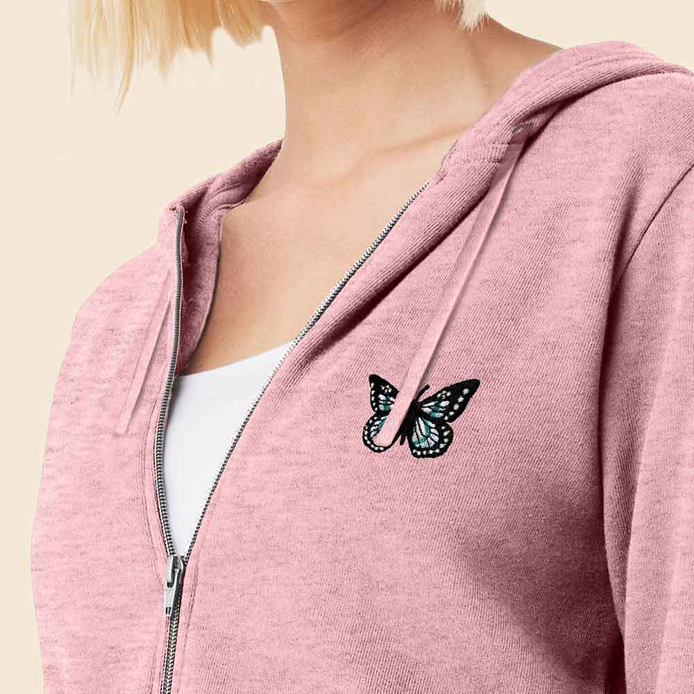 Dalix Butterfly Midweight Fleece Raglan Sleeve Zip Hoodie