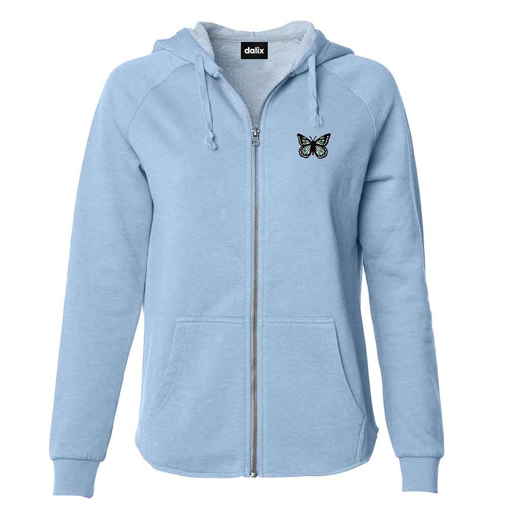 Dalix Butterfly Midweight Fleece Raglan Sleeve Zip Hoodie