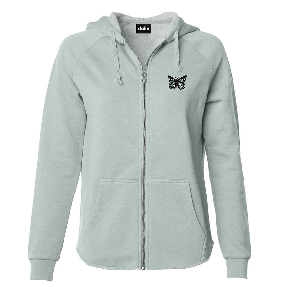 Dalix Butterfly Midweight Fleece Raglan Sleeve Zip Hoodie