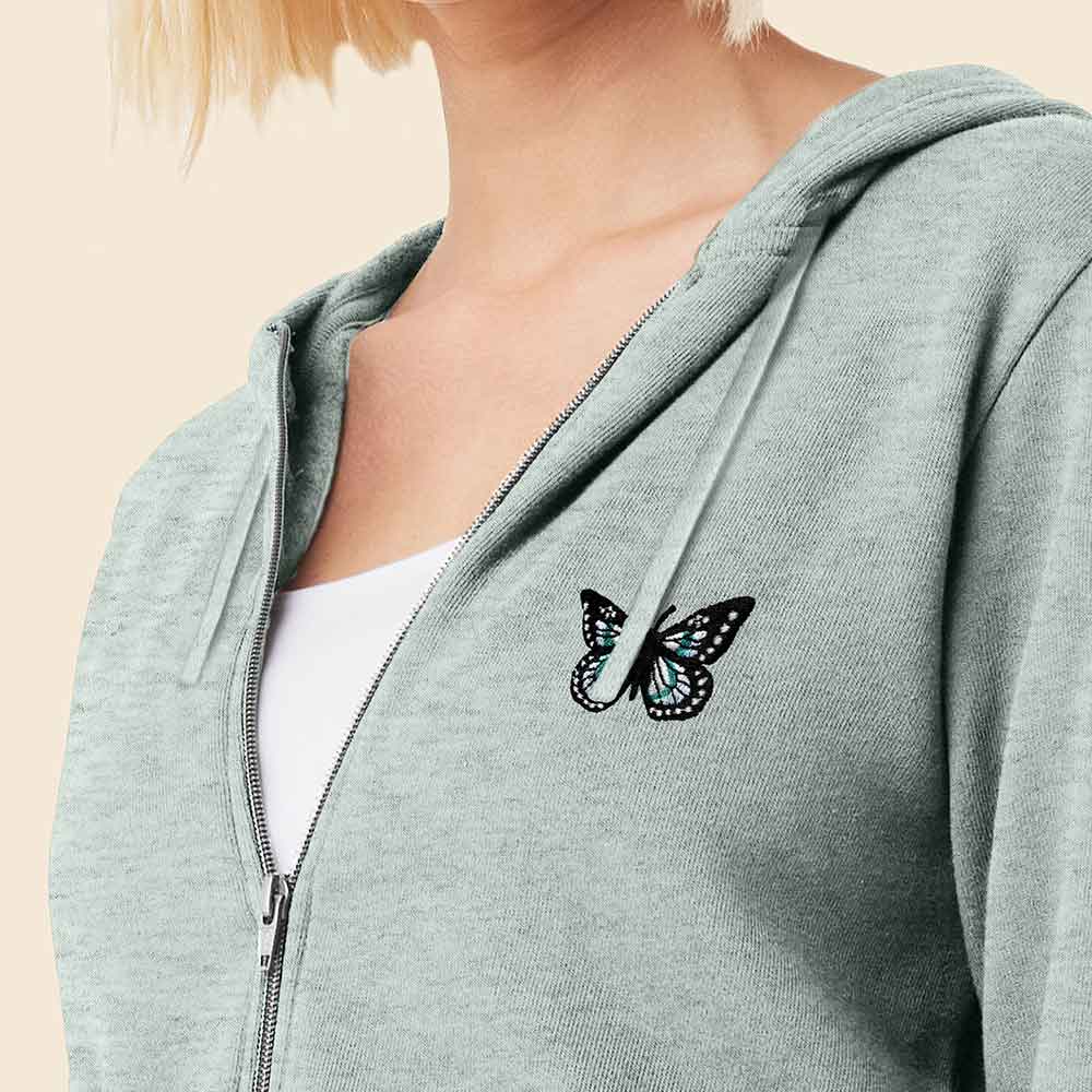 Dalix Butterfly Midweight Fleece Raglan Sleeve Zip Hoodie