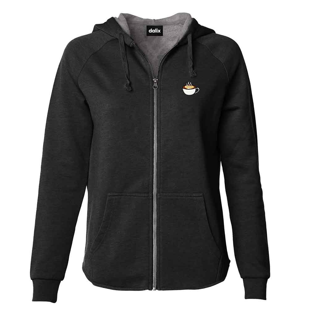 Dalix Cappuccino Embroidered Fleece Zip Hoodie Cold Fall Winter Women in Dusty Rose XS X-Small