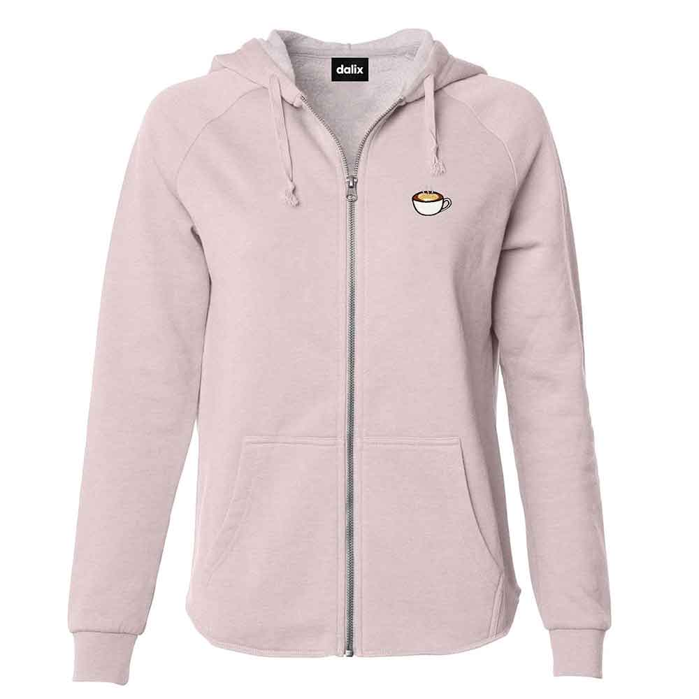 Dalix Cappuccino Midweight Fleece Raglan Sleeve Zip Hoodie