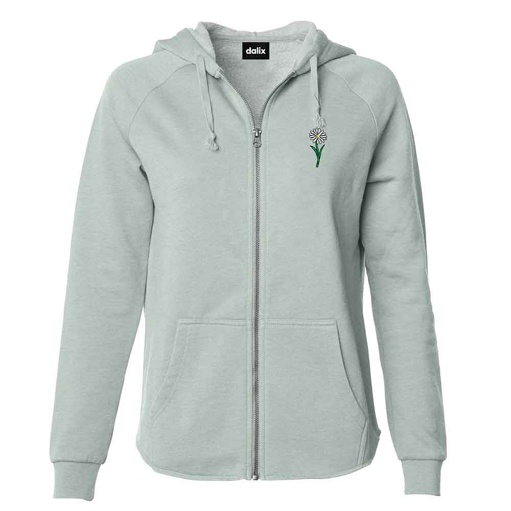 Dalix Daisy Midweight Fleece Raglan Sleeve Zip Hoodie