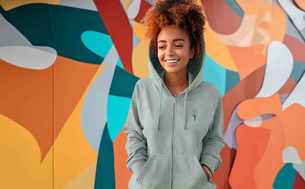 Dalix Daisy Midweight Fleece Raglan Sleeve Zip Hoodie