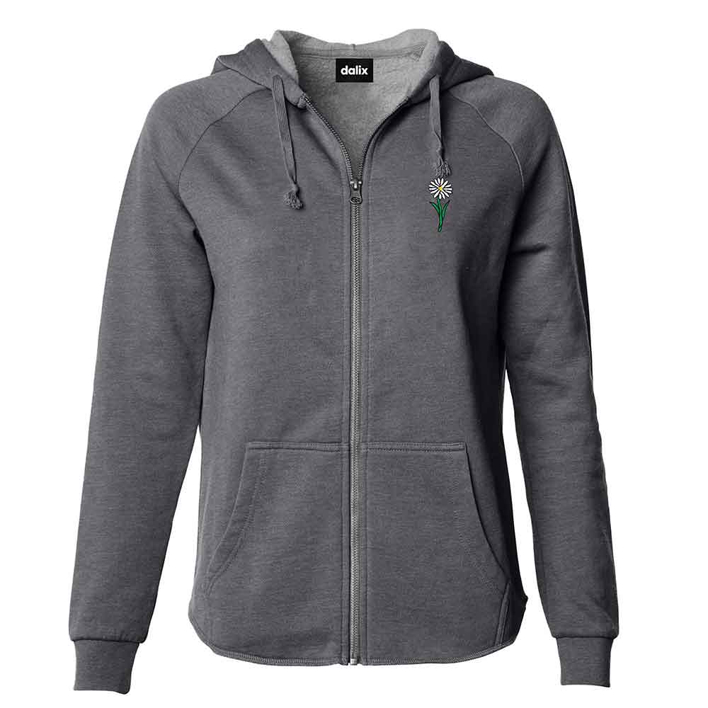 Dalix Daisy Midweight Fleece Raglan Sleeve Zip Hoodie