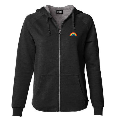 Dalix Rainbow Embroidered Fleece Zip Hoodie Cold Fall Winter Women in Black XS X-Small