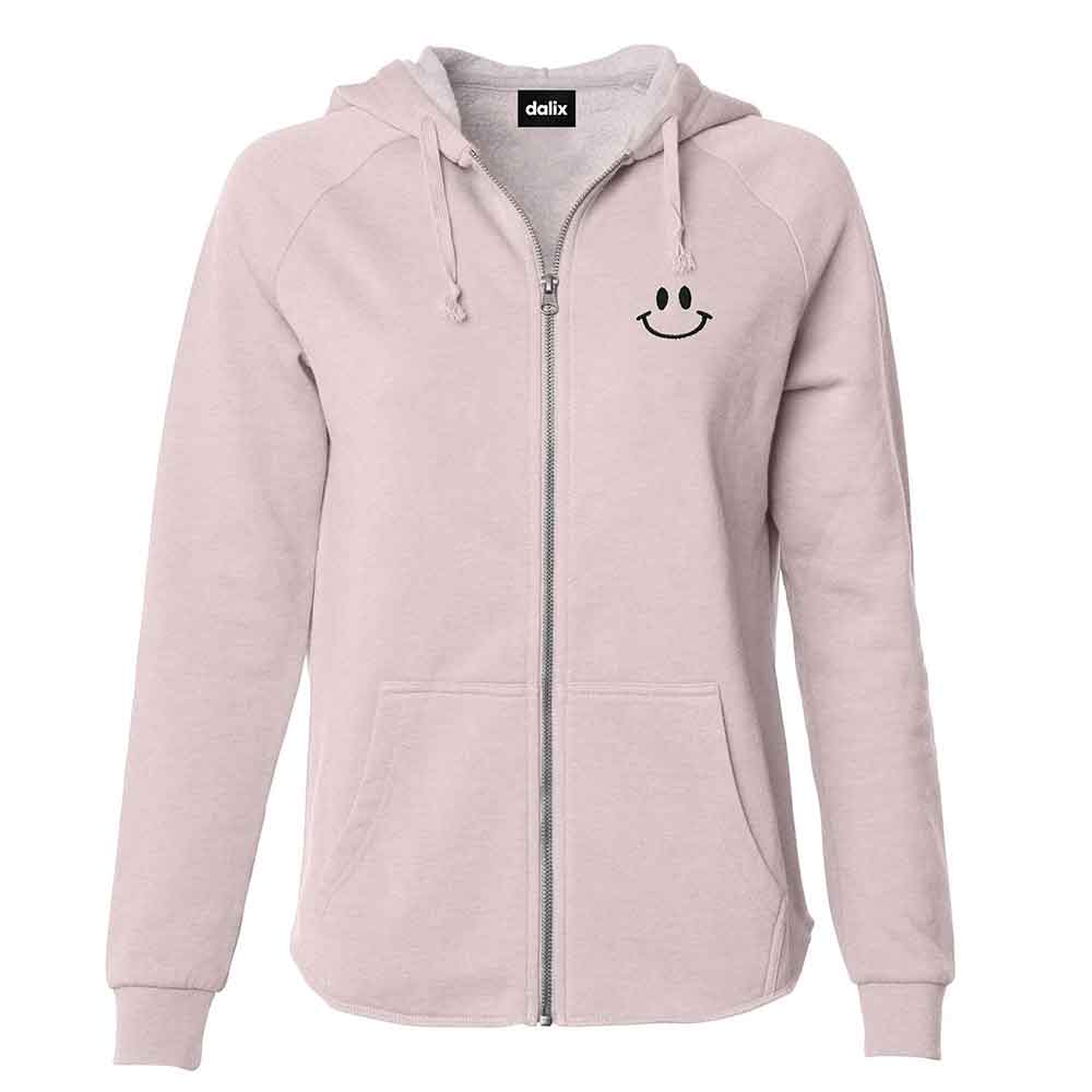 Dalix Smile Face Washed Zip Hoodie