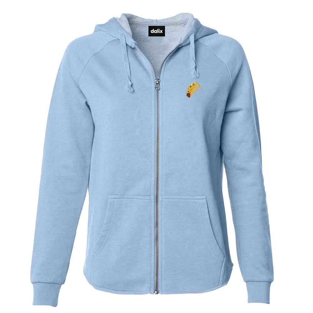 Dalix Taco Embroidered Fleece Zip Washed Hoodie Cold Fall Winter Women in Misty Blue 2XL XX-Large