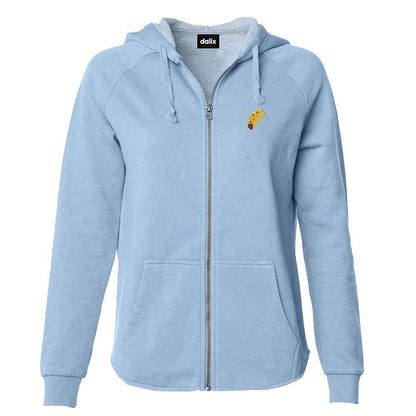 Dalix Taco Embroidered Fleece Zip Washed Hoodie Cold Fall Winter Women in Misty Blue 2XL XX-Large