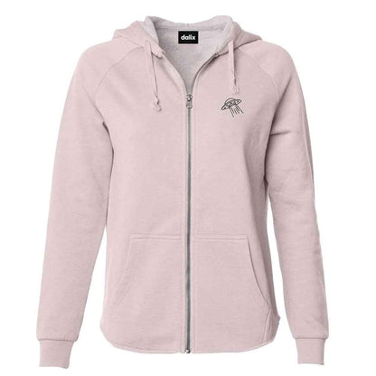 Dalix UFO Embroidered Fleece Zip Washed Hoodie Cold Fall Winter Women in Blush 2XL XX-Large