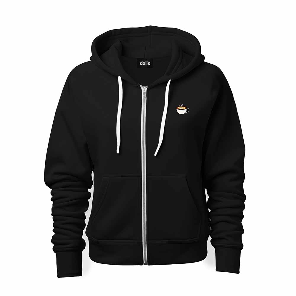 Dalix Cappuccino Embroidered Zip Hoodie Fleece Long Sleeve Pocket Warm Soft Mens in Black 2XL XX-Large