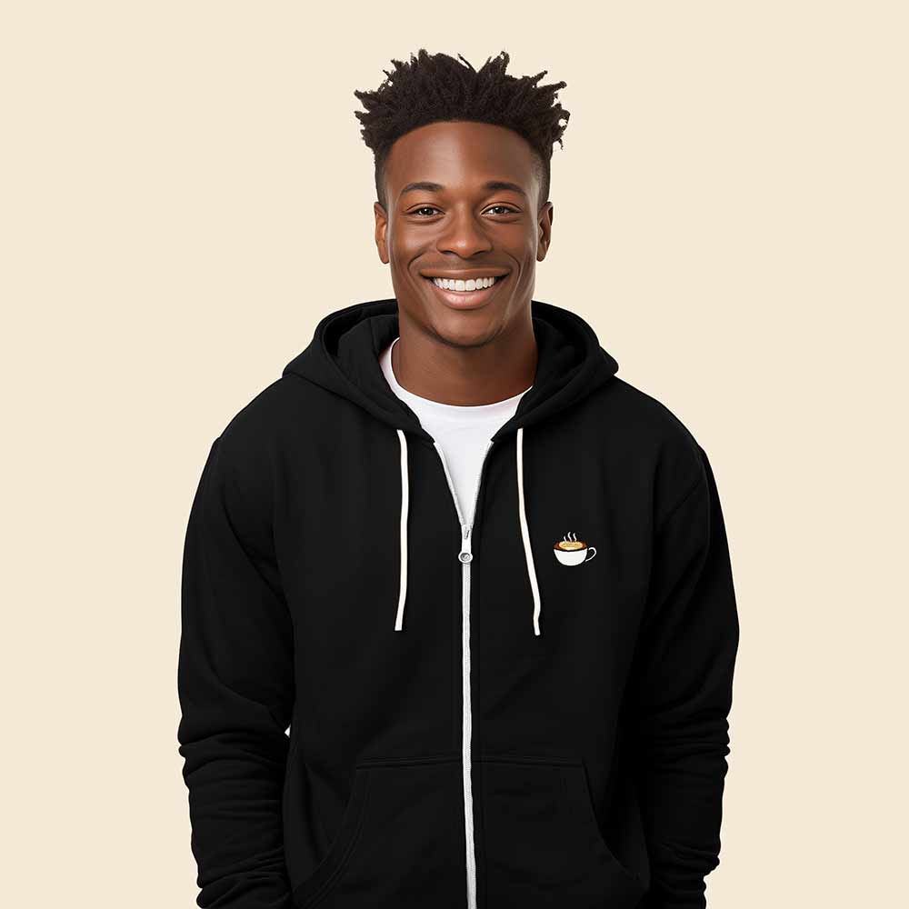 Dalix Cappuccino Embroidered Zip Hoodie Fleece Long Sleeve Pocket Warm Soft Mens in Black 2XL XX-Large