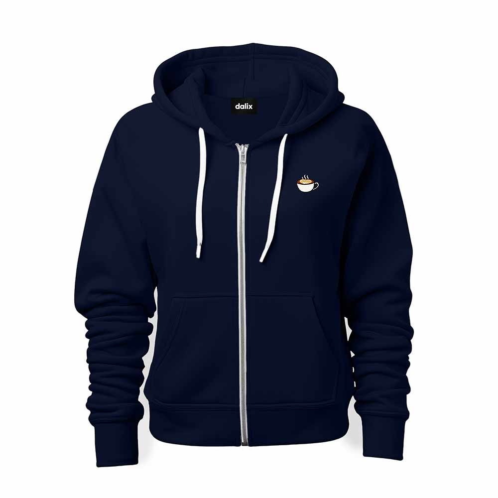 Dalix Cappuccino Embroidered Zip Hoodie Fleece Long Sleeve Pocket Warm Soft Mens in Navy Blue 2XL XX-Large