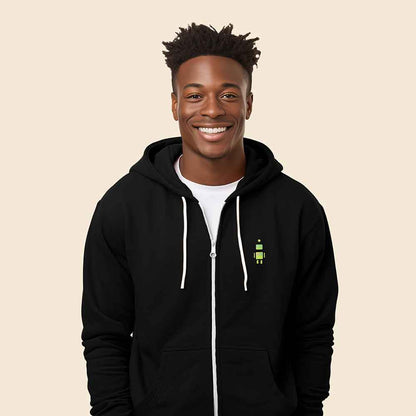 Dalix Robot Embroidered Hoodie Fleece Sweatshirt Zip Front Mens in Black M Medium