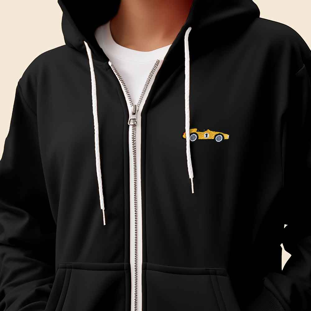 Dalix Race Car Embroidered Zip Hoodie Soft Fleece Hood Sweatshirt Mens in Heather Stone S Small