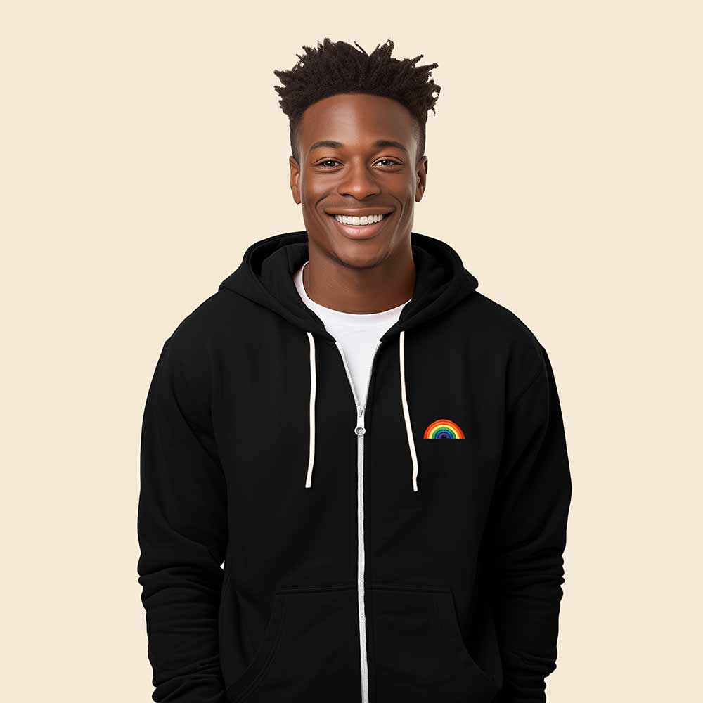Dalix Rainbow Embroidered Zip Hoodie Fleece Long Sleeve Pocket Warm Soft Mens in Black 2XL XX-Large