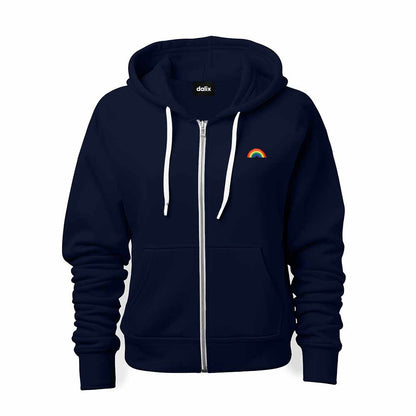 Dalix Rainbow Embroidered Zip Hoodie Fleece Long Sleeve Pocket Warm Soft Mens in Navy Blue 2XL XX-Large